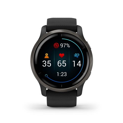 Montre connectée Garmin Venu 2 Gris avec bracelet Noir – Image 2