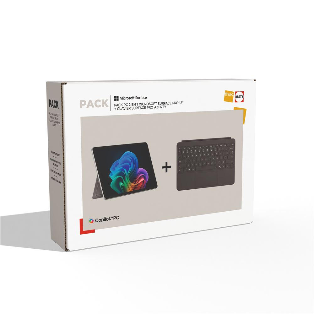 Pack PC Hybride 2 en 1 Microsoft Surface Pro 12'' Ecran Tactile Copilot+ Snapdragon® X Plus 16 Go